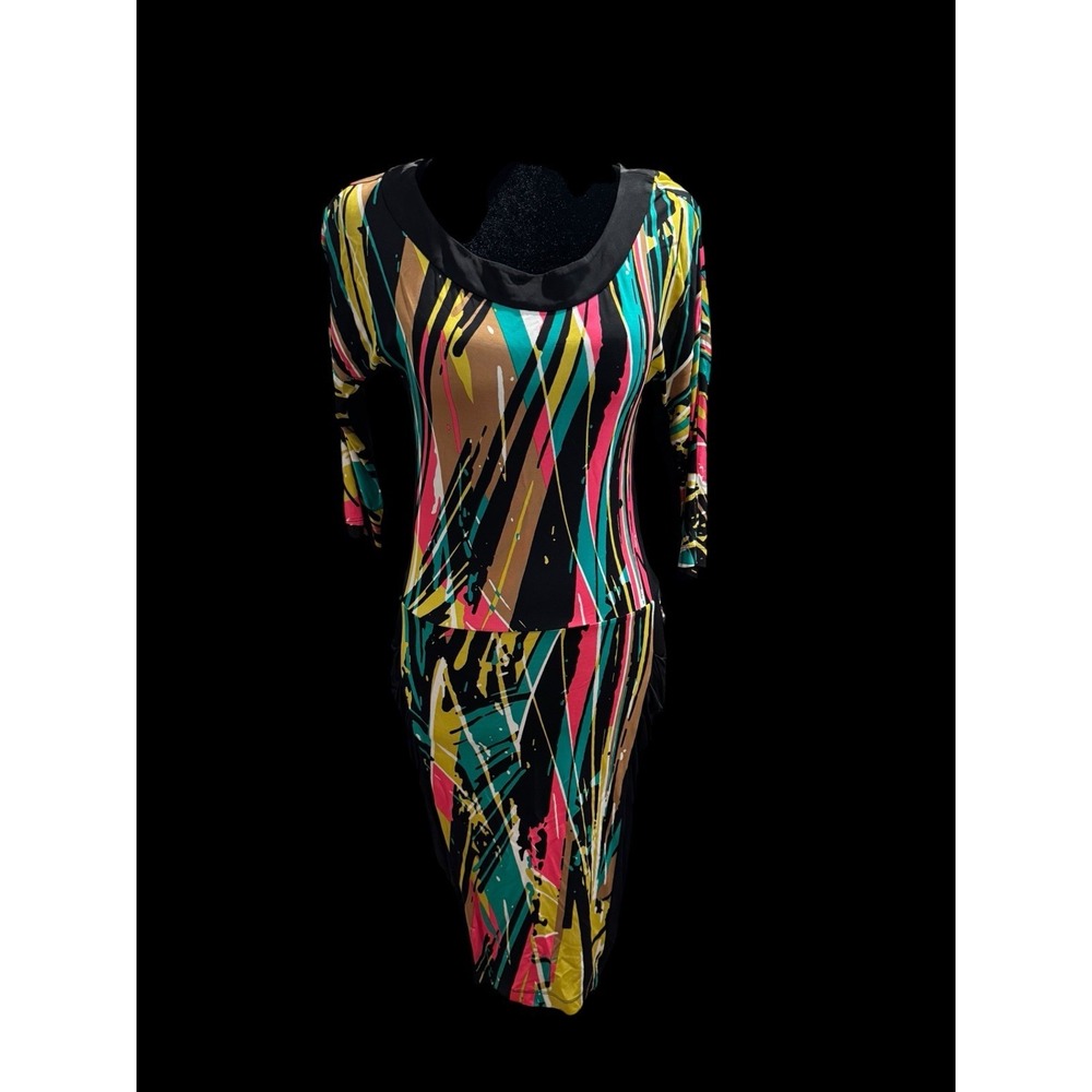 BCBGMAXAZRIA Abstract Print Cowl Neck Ruched Dress Black Multi XS YWQ6J425